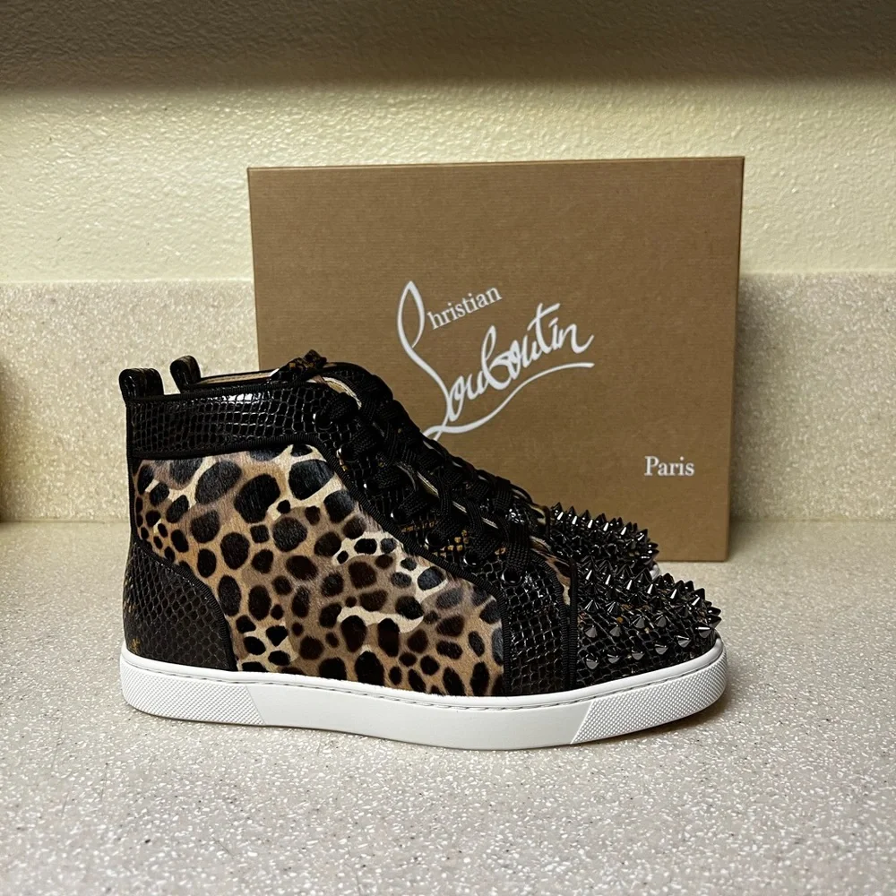 Christian Louboutin Lou Spikes Orlato Sneaker Dark Brown Multi 38 / 8 - Picture 2 of 10